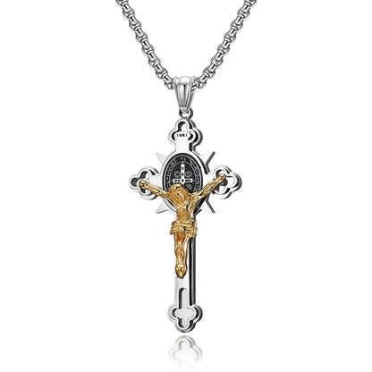Colar Masculino com Cruz de São Bento em Aço Inoxidável 316L