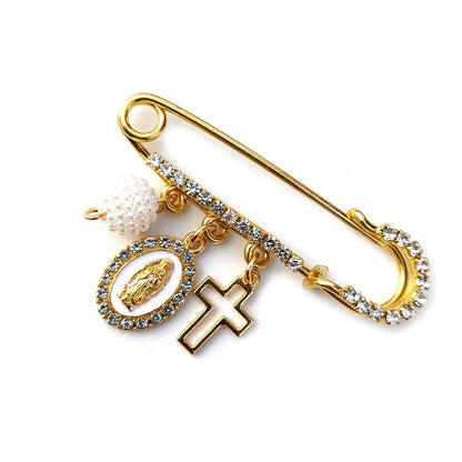 Broche de Roupa com Pingente de Guadalupe e Cruz