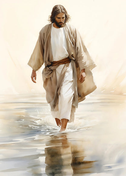 Pintura em Tela de Jesus Andando na Água