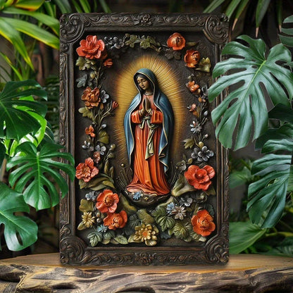 Placa Decorativa Nossa Senhora de Guadalupe com Flores