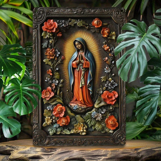 Placa Decorativa Nossa Senhora de Guadalupe com Flores
