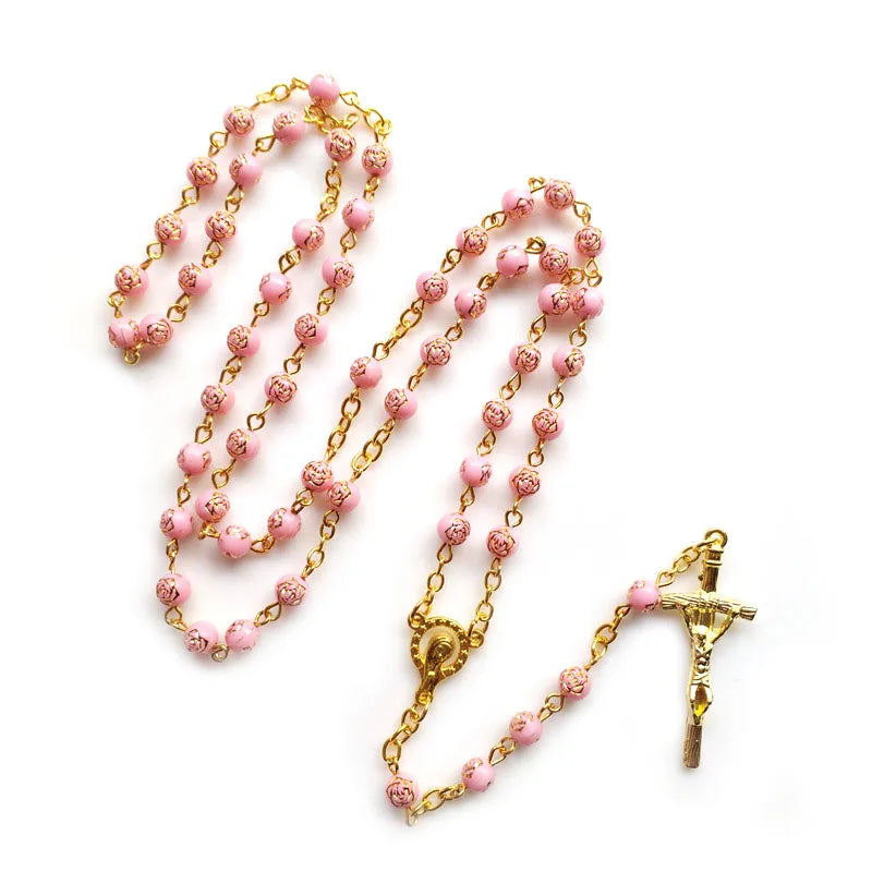 Terço Rosa e Dourado