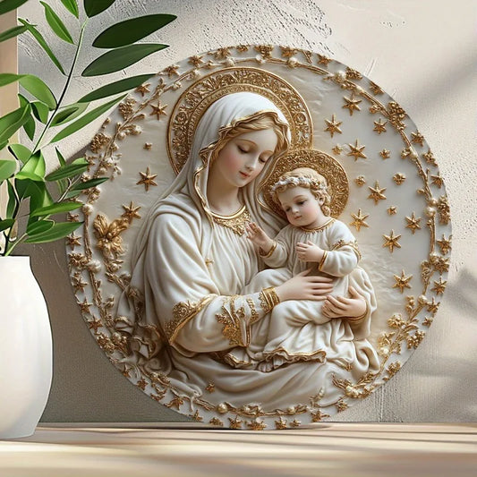 Arte Sacra em Alumínio: Virgem Maria com Menino Jesus