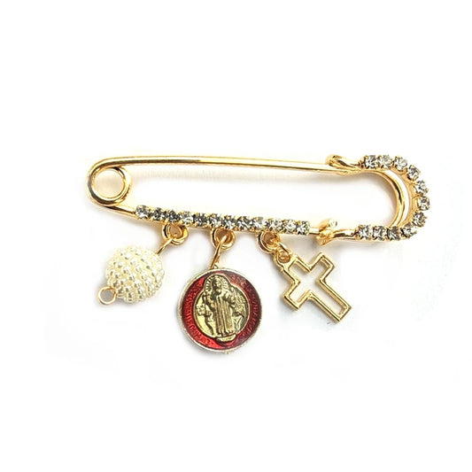 Broche Medalha São Bento com Cristais - Fé e Elegância