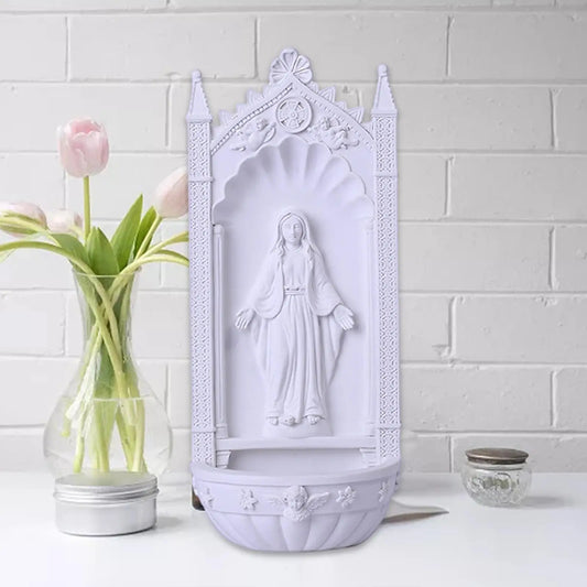 Pia Porta Água Benta de Resina da Virgem Maria