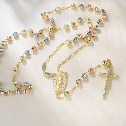 Colar Terço de Nossa Senhora de Guadalupe Banhado a Ouro 14k
