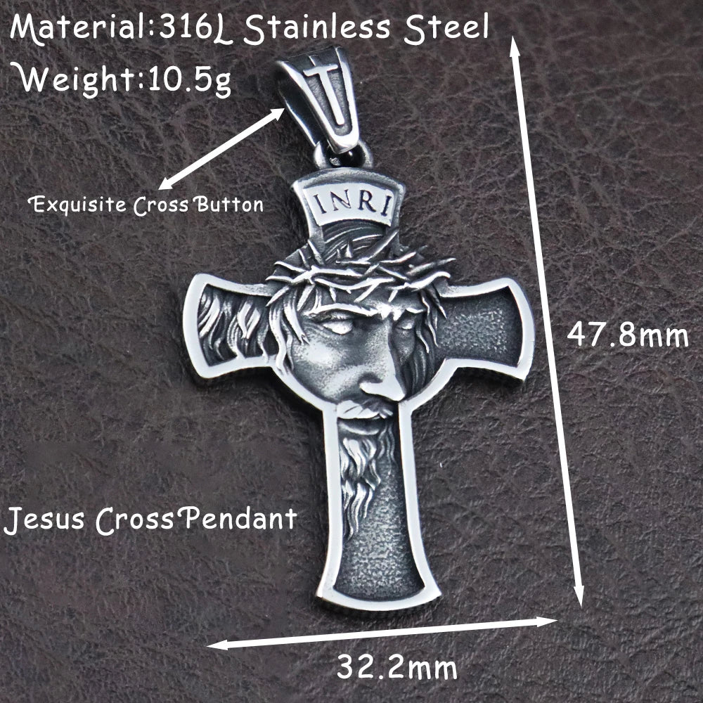 Colar Cruz Clássica de Jesus em Aço Inoxidável 316L