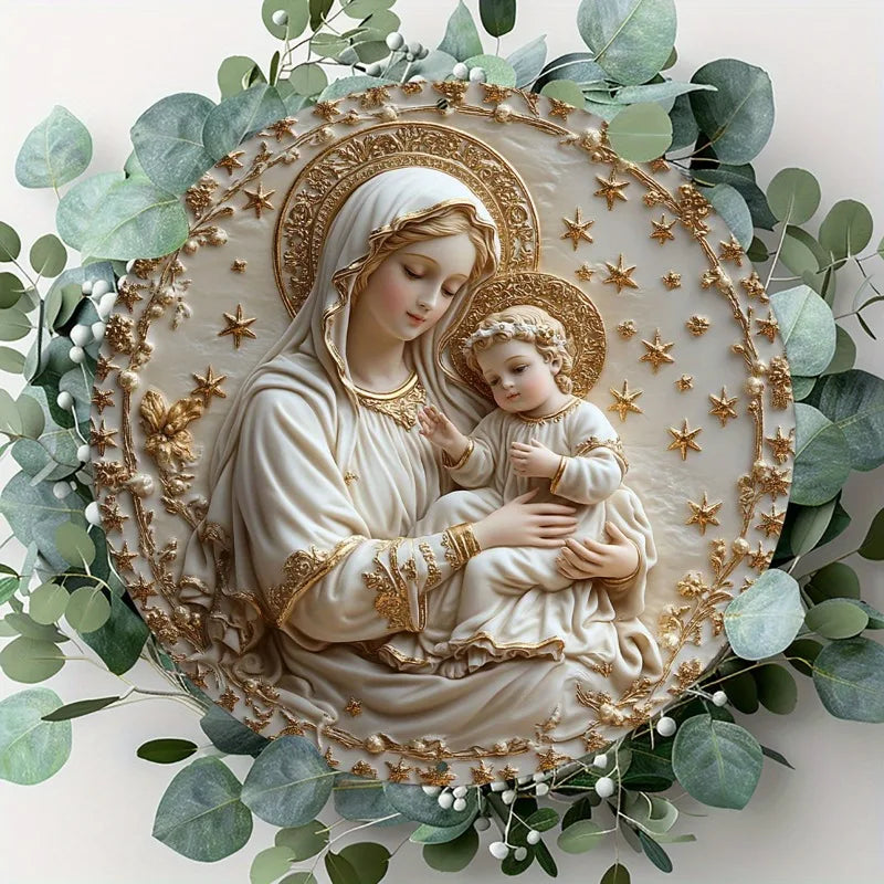 Arte Sacra em Alumínio: Virgem Maria com Menino Jesus