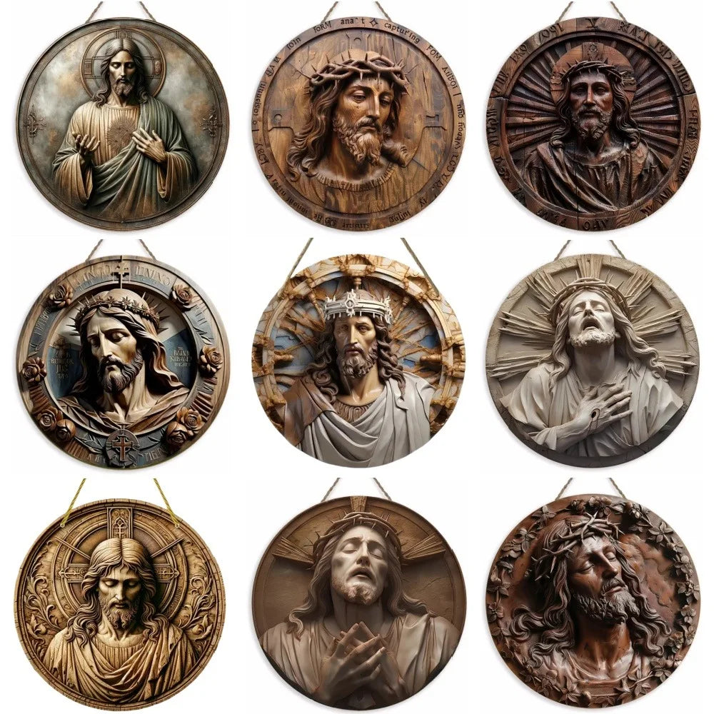 Placa Decorativa 2D de Jesus Cristo em Impressa Madeira - Estilo Retrô