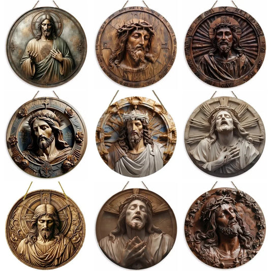 Placa Decorativa 2D de Jesus Cristo em Impressa Madeira - Estilo Retrô