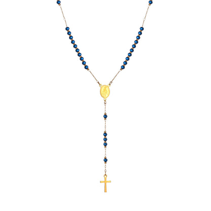 Colar Terço Nossa Senhora das Graças com Pingente de Cruz Banhado a Ouro
