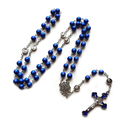 Terço Azul com Entremeio de Nossa Senhora das Graças e Cruz de São Bento