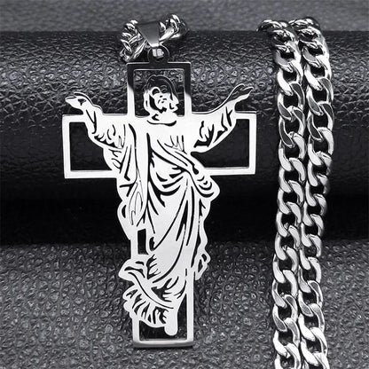 Colar Crucifixo Jesus em Aço Inoxidável Banhado a Ouro