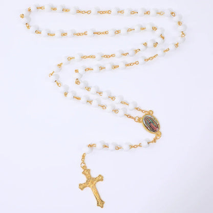 Colar de Rosário de Madeira para Mulheres e Homens, Pingente Religioso Virgem Maria Cruz, Cadeia de Contas Longas, Oração Católica, Jóias Festas, 6mm
