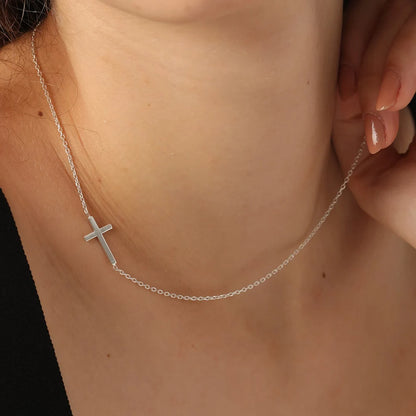 Colar transversal lateral, pingente crucifixo feminino, corrente ajustável de aço inoxidável, mãe esposa amigo presentes
