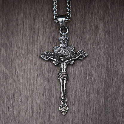 Colar Masculino Vintage Cruz de São Bento em Aço Inoxidável 316L