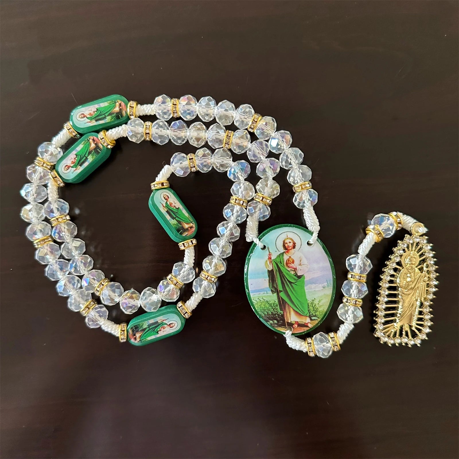 Contas de Cristal Verde Colar Católica, Rosário Saint Jude, Virgem Maria, Cruz Pingente, Proteção, Bênção Charme, Católica Handmad, 1Pc