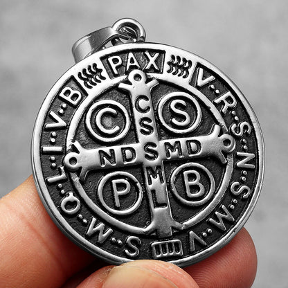 Colar Masculino Medalha de São Bento de Aço Inoxidável