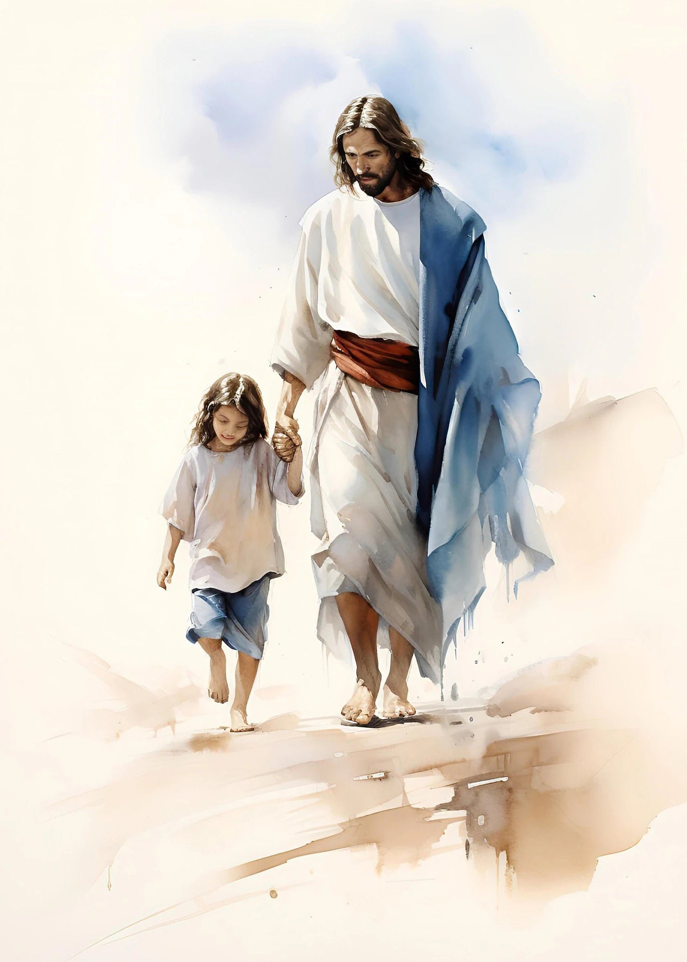 Pintura em Tela de Jesus Andando na Água