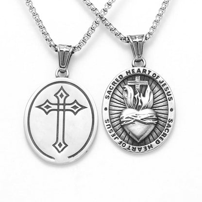 Colar Masculino Sagrado Coração de Jesus em Aço Inoxidável