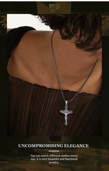 Conjunto Anel e Colar Cruz de São Bento em Prata 925