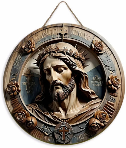 Placa Decorativa 2D de Jesus Cristo em Impressa Madeira - Estilo Retrô