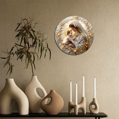 Placa Decorativa 2D - Tema Santa Maria e Menino Jesus