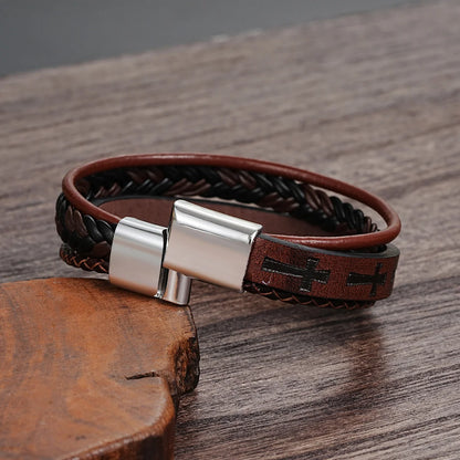Pulseira Cruz de Couro Vintage Masculina