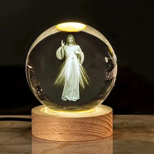 Luminária Jesus Misericordioso em Globo de Vidro - Presente Especial