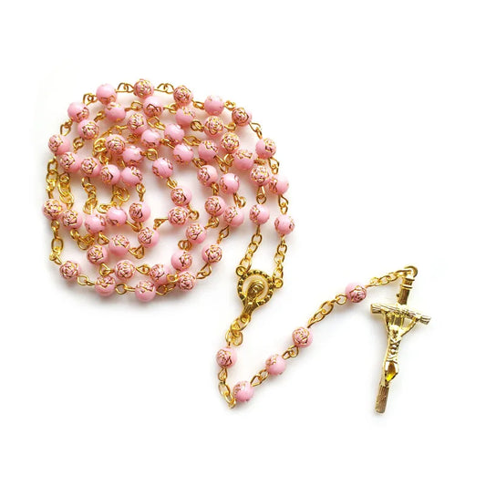 Terço Rosa e Dourado