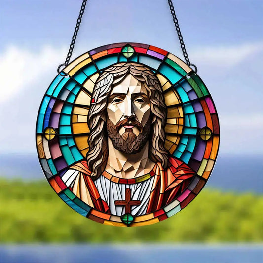 Decoração de Janela de Acrílico - Cristo em Vitrais