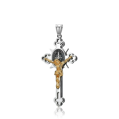 Colar Masculino com Cruz de São Bento em Aço Inoxidável 316L