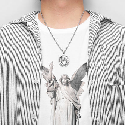 Colar Masculino Sagrado Coração de Jesus em Aço Inoxidável