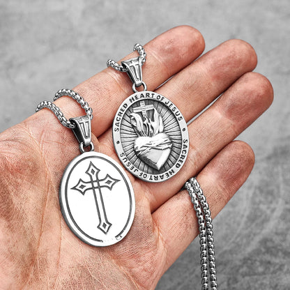 Colar Masculino Sagrado Coração de Jesus em Aço Inoxidável