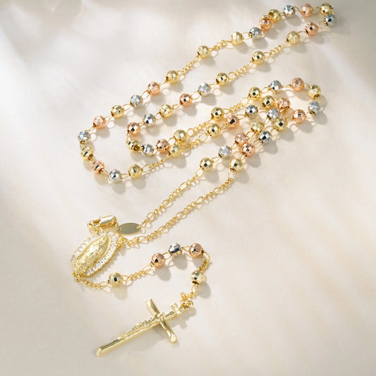 Colar Terço de Nossa Senhora de Guadalupe Banhado a Ouro 14k