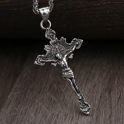 Colar Masculino Vintage Cruz de São Bento em Aço Inoxidável 316L