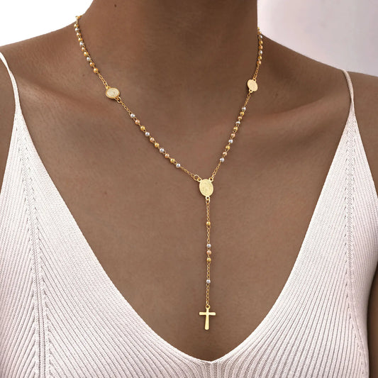 Colar Terço de Nossa Senhora de Guadalupe com Pingente de Cruz