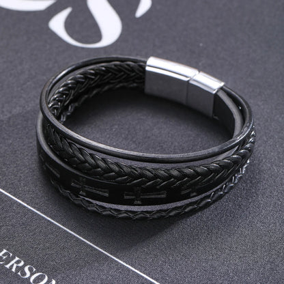 Pulseira Cruz de Couro Vintage Masculina