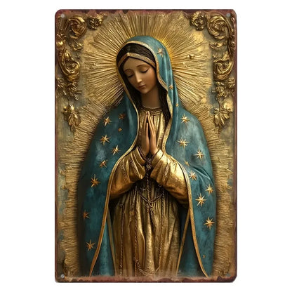 Placa Decorativa Nossa Senhora de Guadalupe em Tons Dourados
