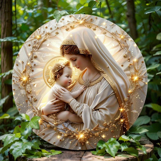 Placa Decorativa 2D - Tema Santa Maria e Menino Jesus