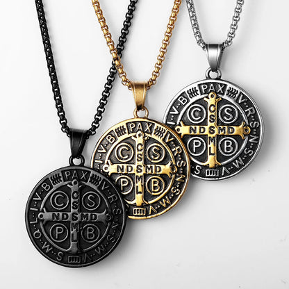 Colar Masculino Medalha de São Bento de Aço Inoxidável