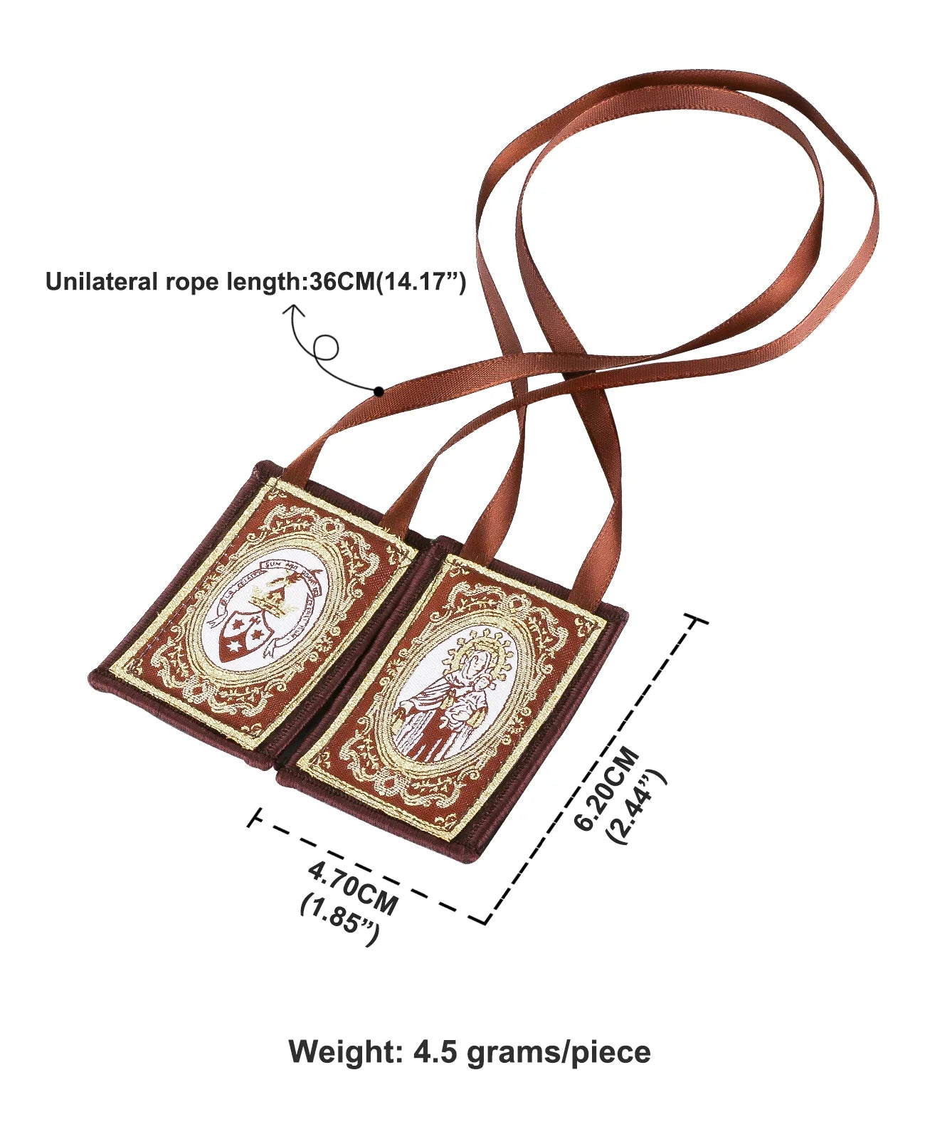Escapulário de Pano Tradicional com Imagem de Nossa Senhora do Carmo e Escudo Carmelita