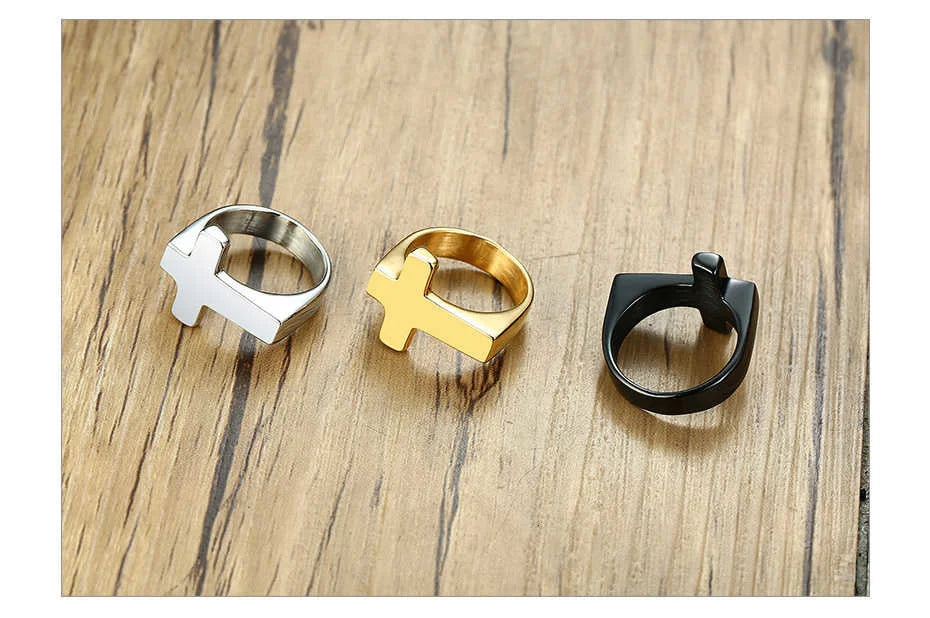 Anel Masculino Cruz em Aço Inoxidável – Força e Fé em Cada Detalhe