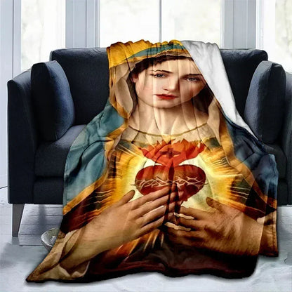 Cobertor Religioso Jesus Nossa Senhora e Sagrada Família - Conforto e Fé - 150x200 cm