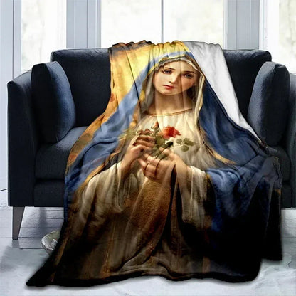 Cobertor Religioso Jesus Nossa Senhora e Sagrada Família - Conforto e Fé - 150x200 cm