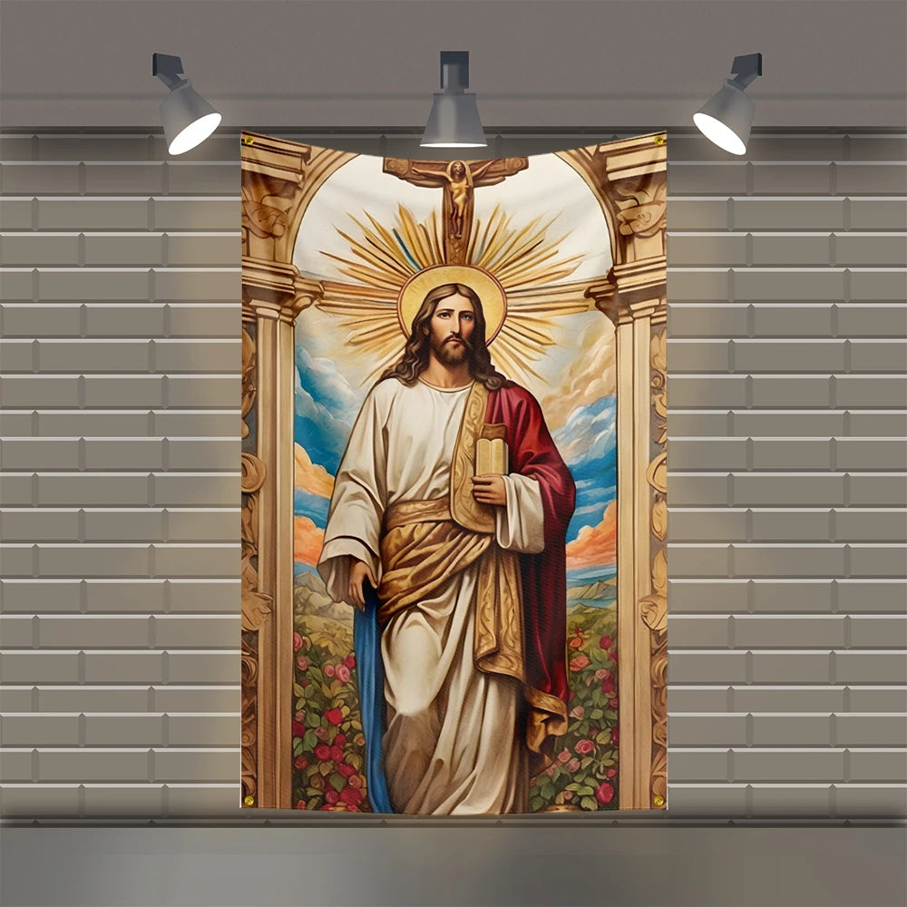 Bandeiras impressas em poliéster para decoração doméstica, Virgem Maria, Nossa Senhora de Guadalupe, Bandeira de Jesus, Auto 3x5 ft, apto para quarto, garagem, família, Alexa, 3x5 ft