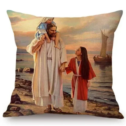 Jesus Cristo Retrato Almofada, Algodão, Linho, Pintura a Óleo, Arte Cristã, Decoração Do Carro, Fronha Home