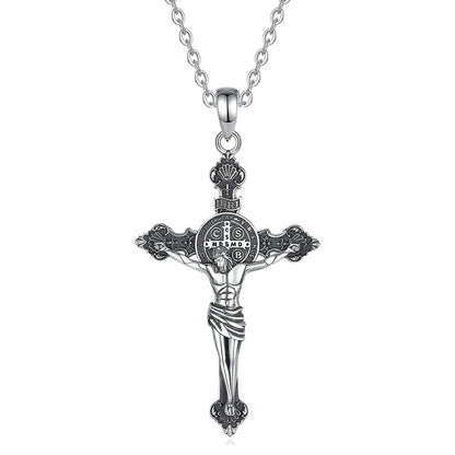 Eudora-925 Colar de Jesus para Homens e Mulheres, Pingente de Amuleto Vintage, Jóias Religiosas, Presente, Cruz de São Bento