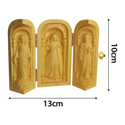 Escultura Pequena Sagrada Família de Madeira - Tradição e Beleza