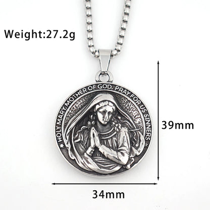 Colar Masculino de Aço Inoxidável Santa Maria Mãe de Deus